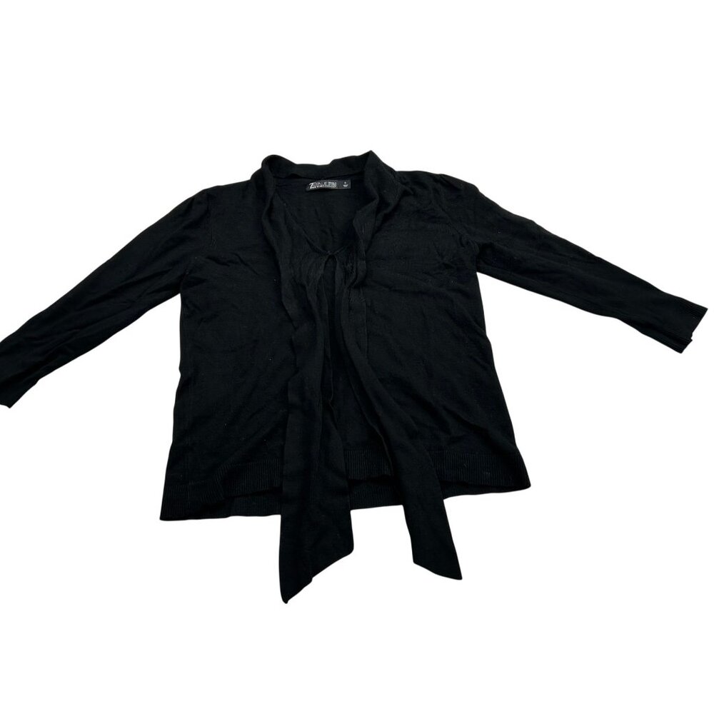 7th Avenue Design Studio Black Lightweight Long-Sleeve Open Cardigan Sweater Wit